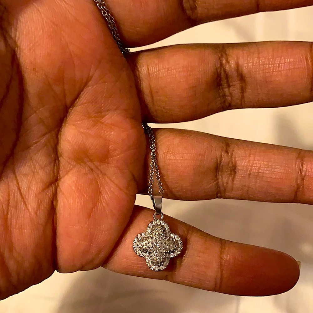 White Gold Pave Clover Necklace